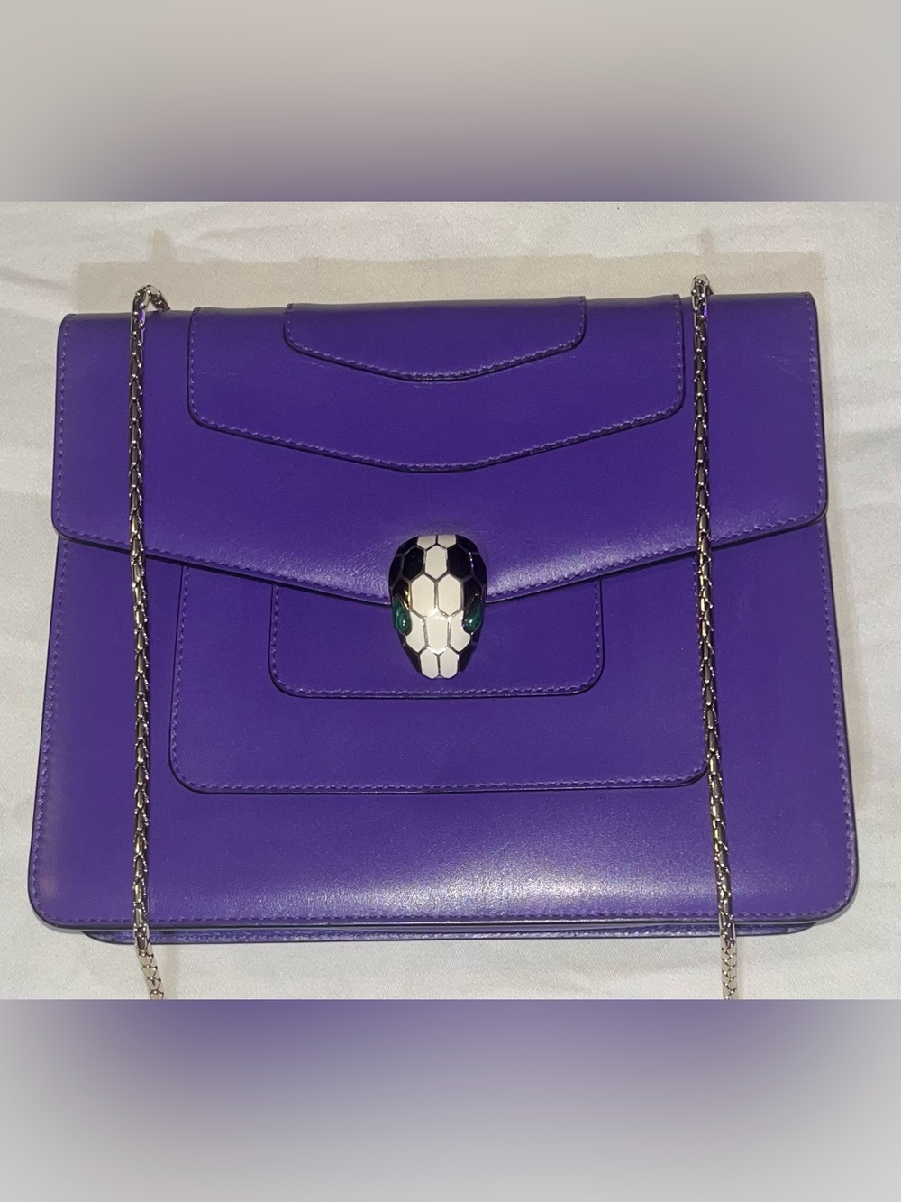 Authentic Bvlgari Purple Leather Crossbody with Serpent Head Clasp
